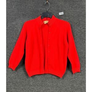 VTG Pringle Of Scotland Cardigan Sweater Womens M Red Wool Mock Neck Scotscoon